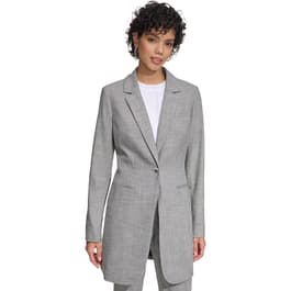 Womens Calvin Klein Long Sleeve One Button Heathered Long Jacket