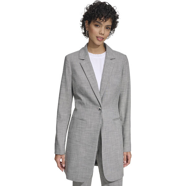 Womens Calvin Klein Long Sleeve One Button Heathered Long Jacket - image 