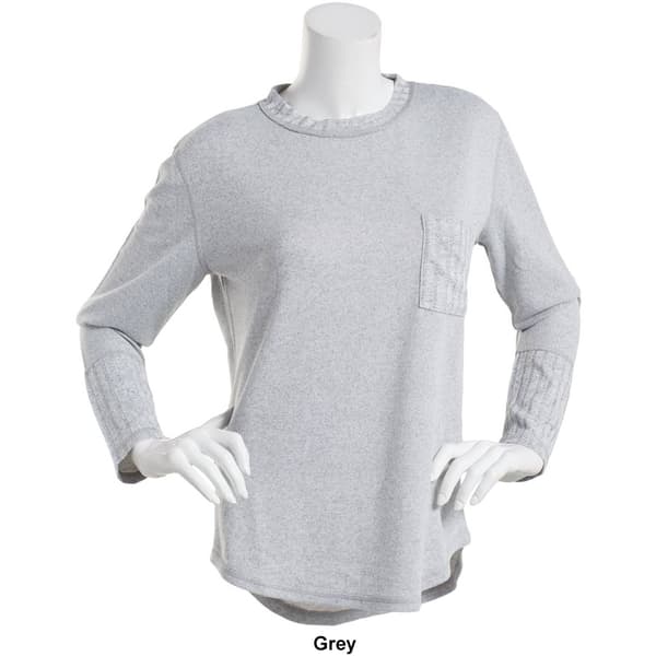Plus Size Tint & Shadow Long Sleeve Crew Neck Hacci Tee w/Pocket