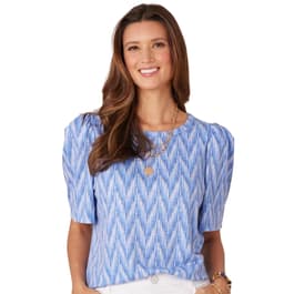 Plus Size Democracy Zig Zag Elbow Sleeve Round Neck Blouse