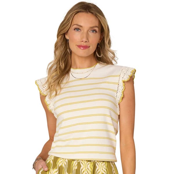 Womens Democracy Crochet Ruffle Sleeve Stripe Sweater - image 