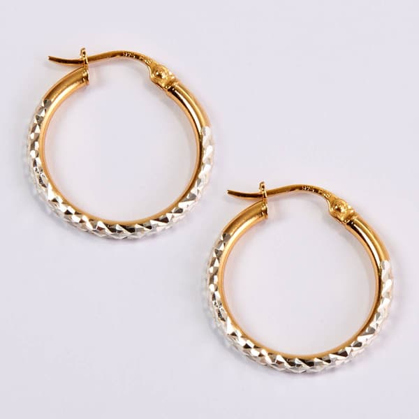 Sterling Silver Two-Tone Diamond Cut Hoop Earrings - image 