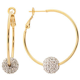 Gold Plated & Pave Crystal Bead Hoop Earrings