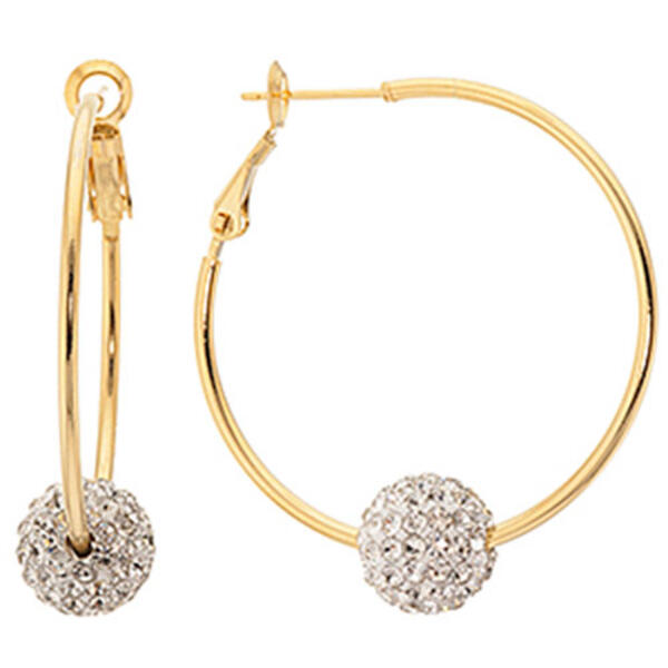 Gold Plated &amp; Pave Crystal Bead Hoop Earrings - image 
