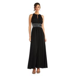 Petite R&M Richards Sleeveless Long Gown With Beaded Waist