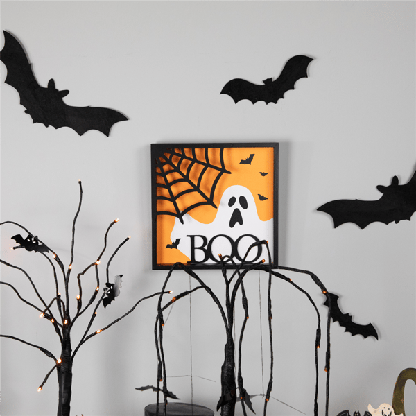 Northlight Framed 3D Ghost & Spider Web "Boo" Halloween Wall Sign