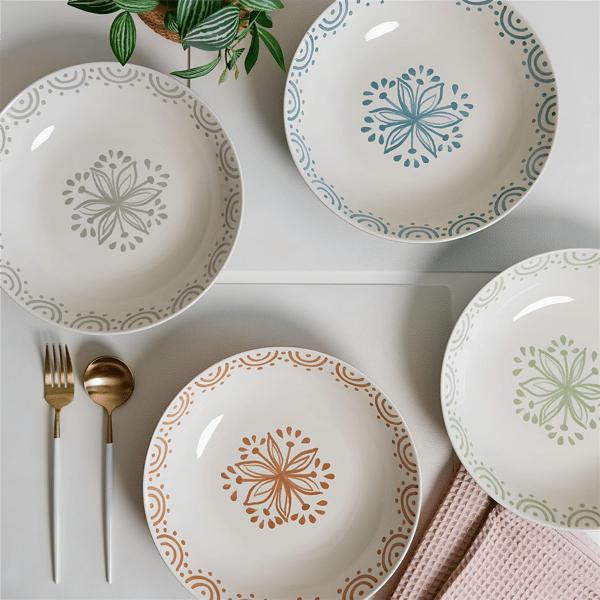 Sango Siterra Glazed Garden Speckled Floral Pasta Bowls -Set of 4