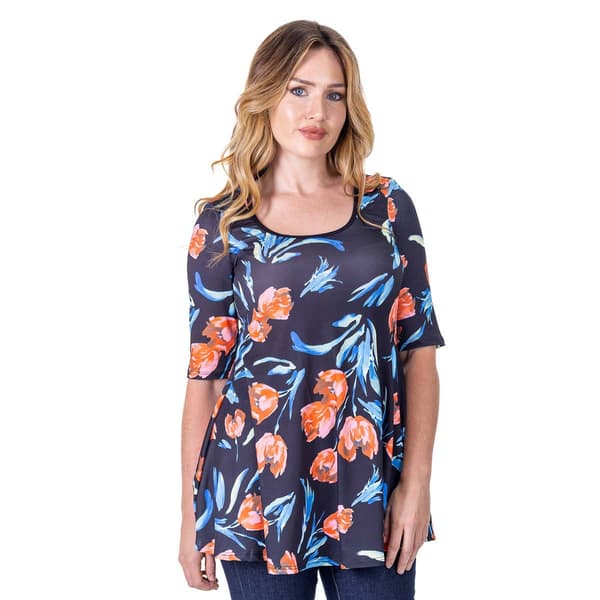 Womens 24/7 Comfort Apparel Tulip Elbow Sleeve Tunic Top