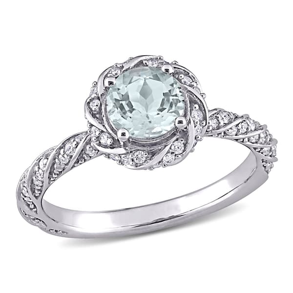 Gemstones Classics&#40;tm&#41; 14kt. White Gold Aquamarine/Diamond Halo Ring - image 