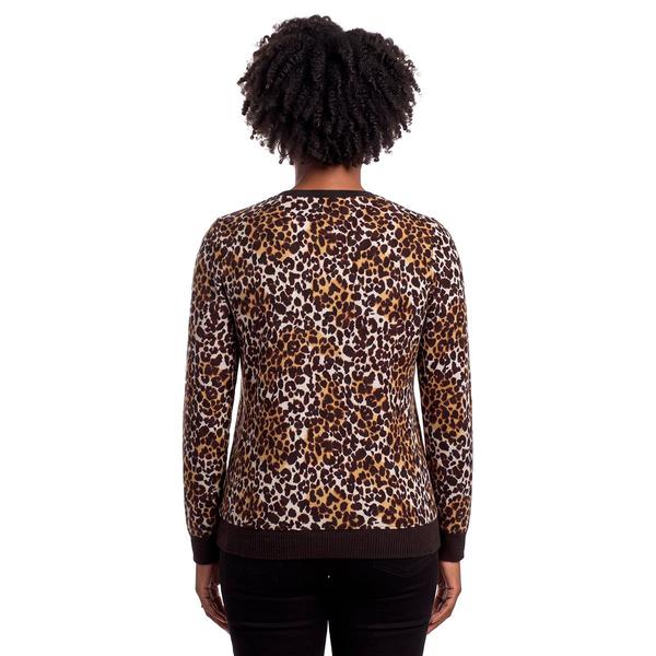 Petite Emily Daniels Long Sleeve Crew Neck Leopard Sweater