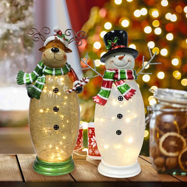 Puleo International Crackle Glass Moose And Snowman Set