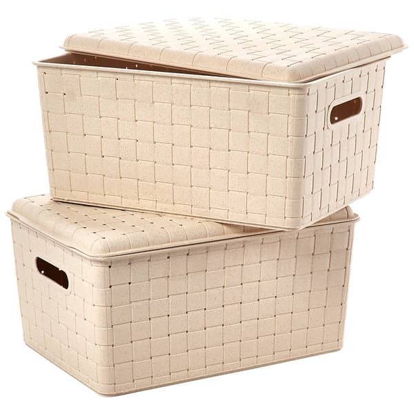 Core Home 2pk. Wheat Storage Basket Bin Set with Lids - image 