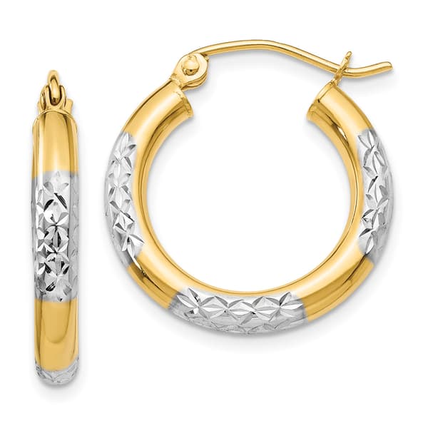 Gold Classics(tm) 14kt. Gold & Rhodium 3mm Hoop Earrings - image 