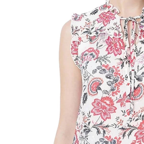 Petite NY Collection Flutter Cap Sleeve Clip Dot Floral Blouse