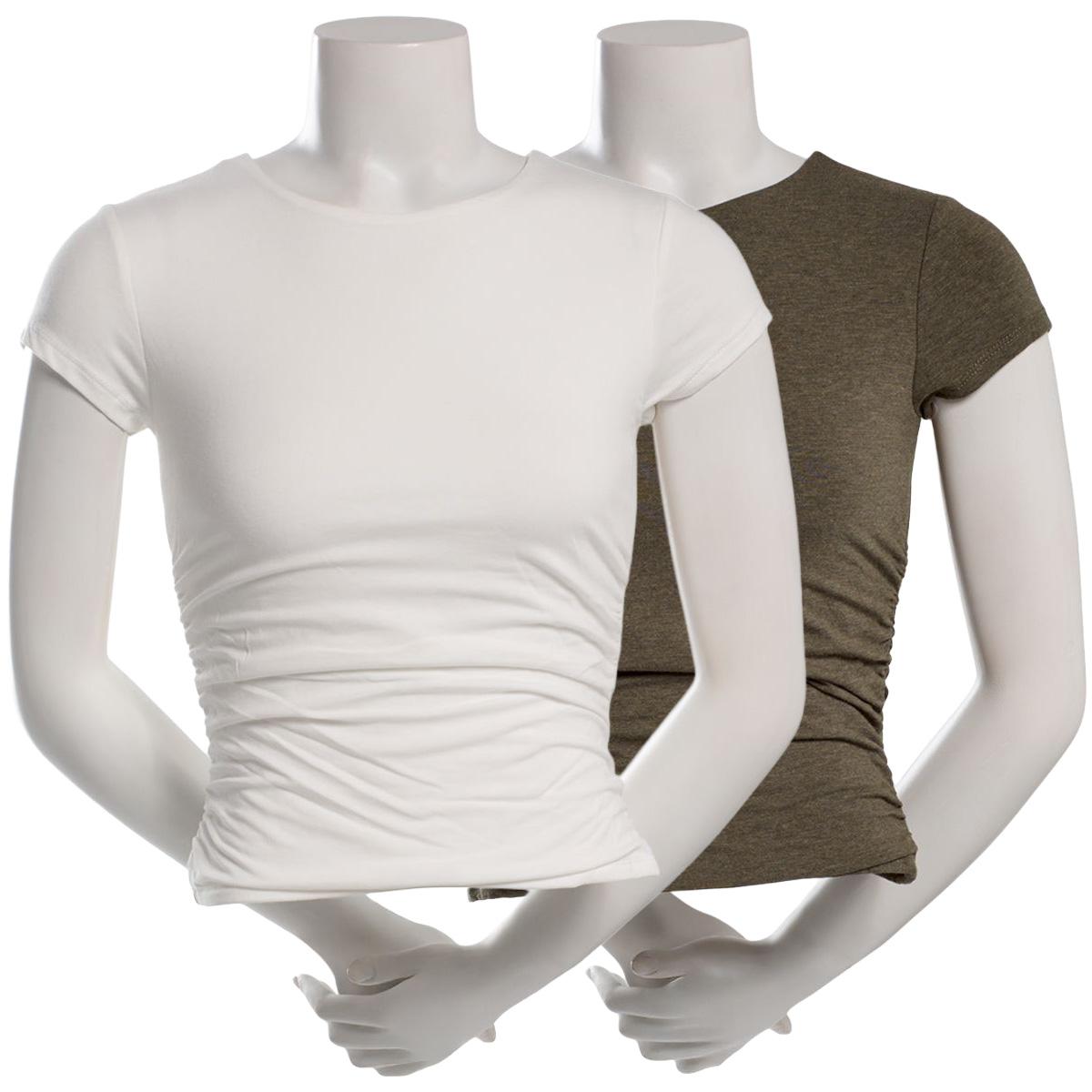 Juniors Pink Rose 2pk. Modal Ruch Crew Neck Tees