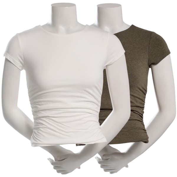 Juniors Pink Rose 2pk. Modal Ruch Crew Neck Tees - image 