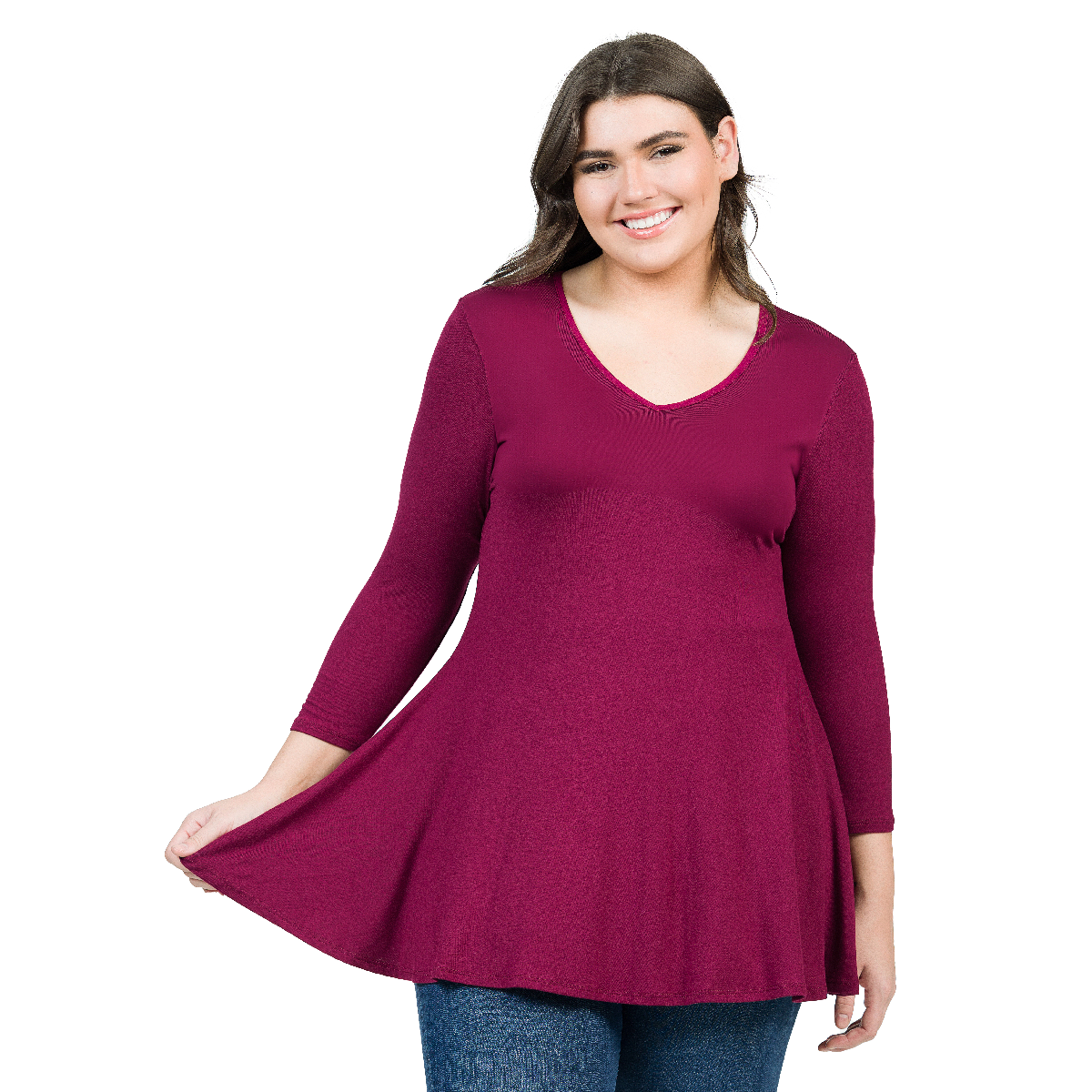 Plus Size 24/7 Comfort Apparel 3/4 Sleeve V-Neck Tunic Top