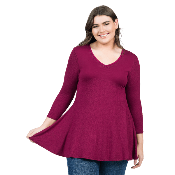 Plus Size 24/7 Comfort Apparel 3/4 Sleeve V-Neck Tunic Top - image 
