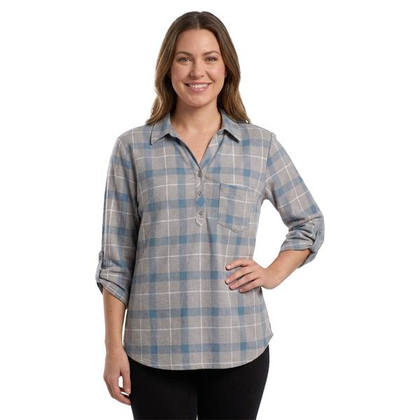 Petites Emily Daniels 3/4 Sleeve Plaid Pocket Blouse - image 