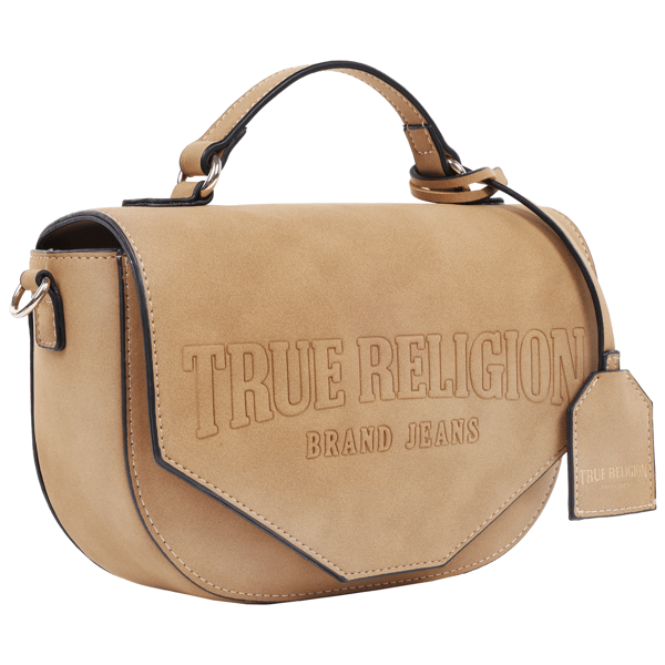 True Religion Trapunto Logo Suede Flap Crossbody