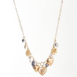 Ashley Floral/Heart/Beaded Charm Necklace