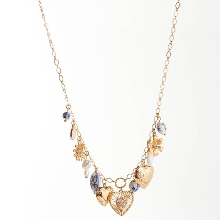Ashley Floral/Heart/Beaded Charm Necklace