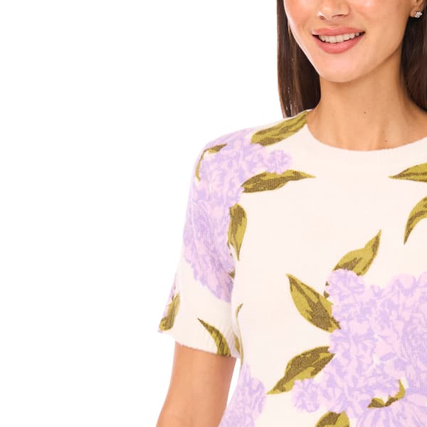 Womens Cece Short Sleeve Hydrangea Floral Sweater