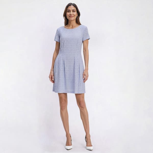 Petite Connected Apparel Short Sleeve Eyelet Pocket A-Line Dress
