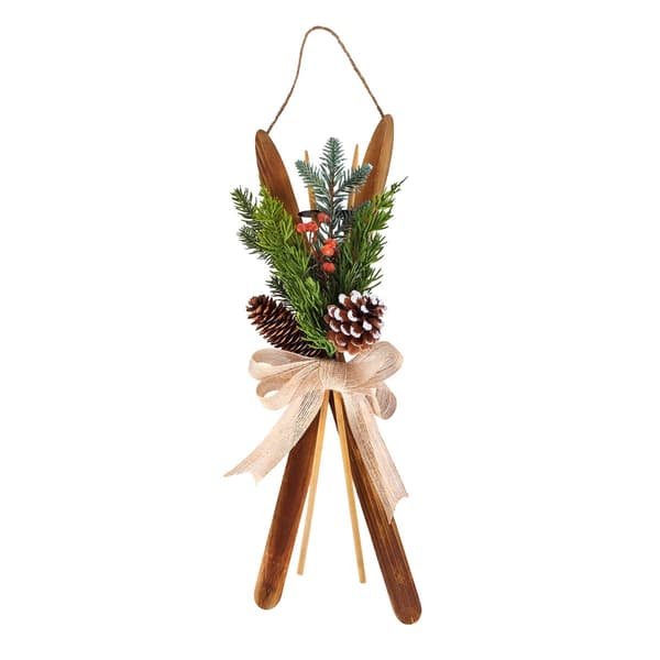 National Tree 17in. Holiday Skis Floral Wall Hanging Decor - image 