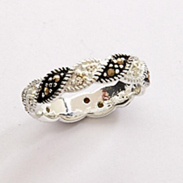 Marsala Fine Silver Plated Marcasite/Crystal Braided Ring - image 