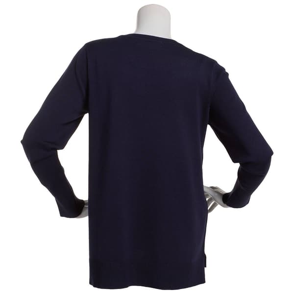 Womens Retrology Crew Neck Button Sleeve Side Slit Sweater