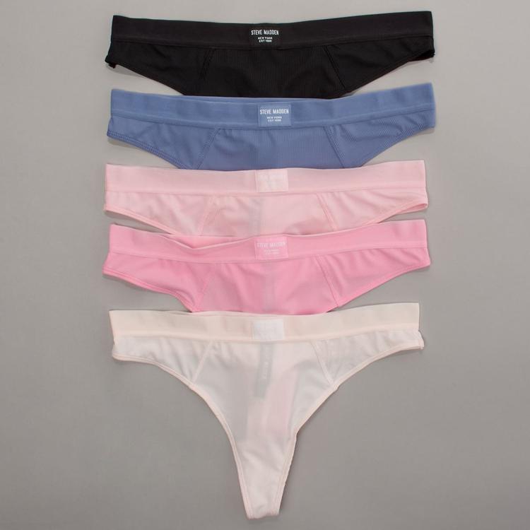Womens Steve Madden 5pk. Ribbed Thong Panties - SM30183A5