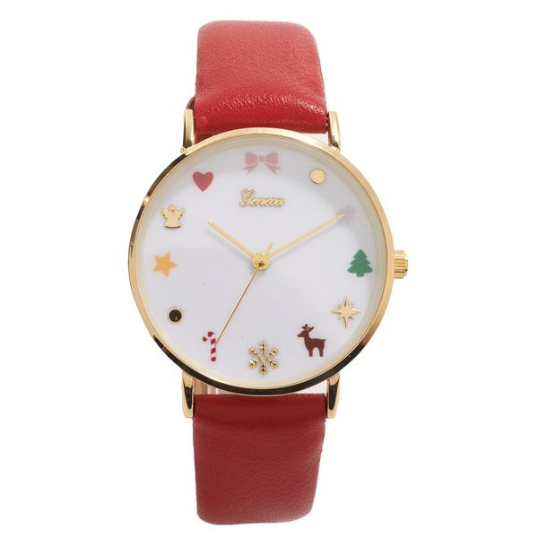 Gold-Tone Holiday Icon Red Strap Watch - PT9773GDRD - image 