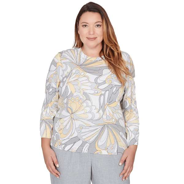 Plus Size Alfred Dunner Al Fresco Abstract  Butterfly Ribbed Cre