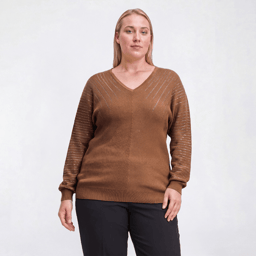 Plus Size Emily Daniels Dolman Sleeve V-Neck Bling Rib Sweater
