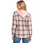 Juniors No Comment Hooded Oversized Plaid Flannel Shirt- Pink - image 3