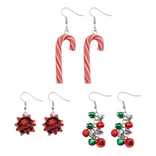 Red/Silver/Green Dangle Trio Earring Set - image 