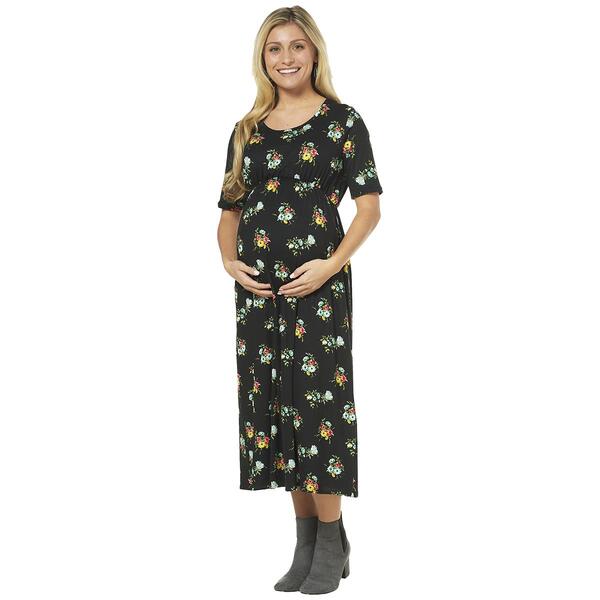 Womens Due Time Floral Round Neck Empire Waist Maternity Dress - image 