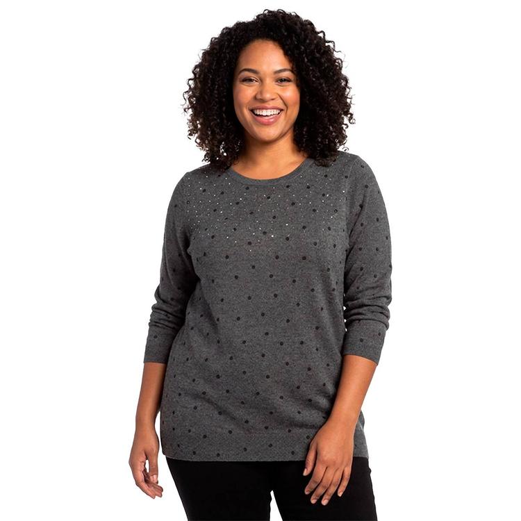 Plus Size Emily Daniels 3/4 Sleeve Dot Rhinestone Sweater