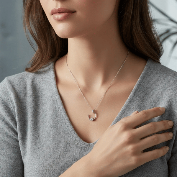Saffron Sterling Silver Open Circle Moissanite Diamond Necklace