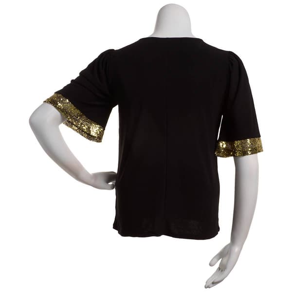 Womens Chloe & Jasmine Elbow Sleeve Sequin Trim Cuff Blouse