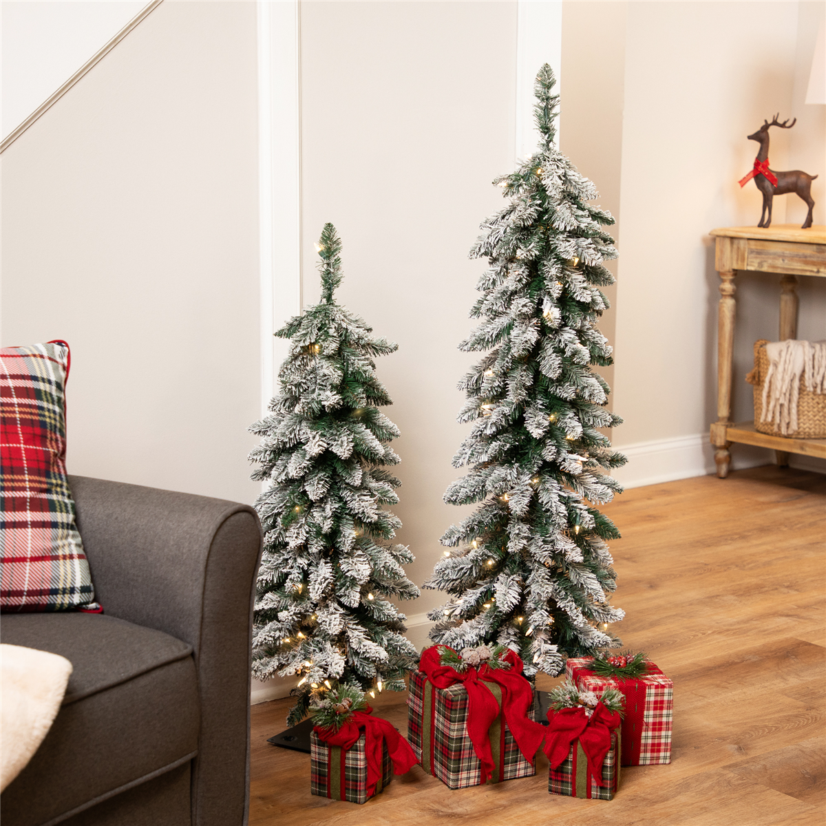 Northlight 4ft. Pre-Lit Pencil Flocked Alpine Christmas Tree