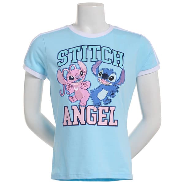 Juniors Freeze Embroidered Stitch & Angel Graphic Ringer Tee - image 