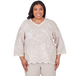 Plus Size Alfred Dunner Garden Party Drama Embroidered Floral Top