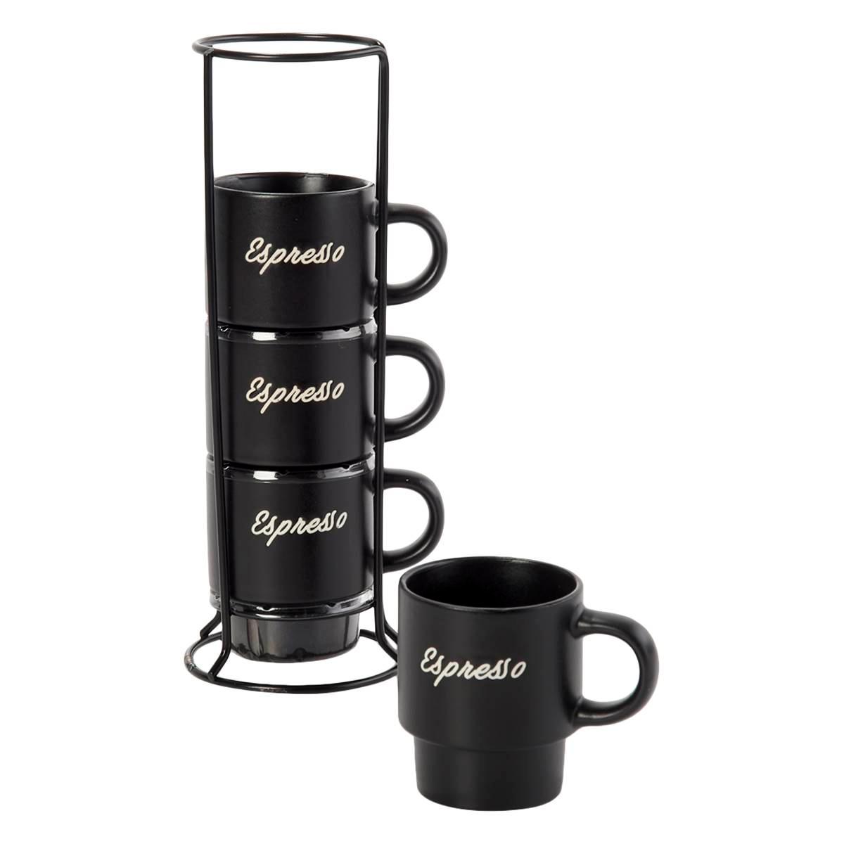 Azzure Stackable Script Letters Espresso Mugs with Rack-Set...