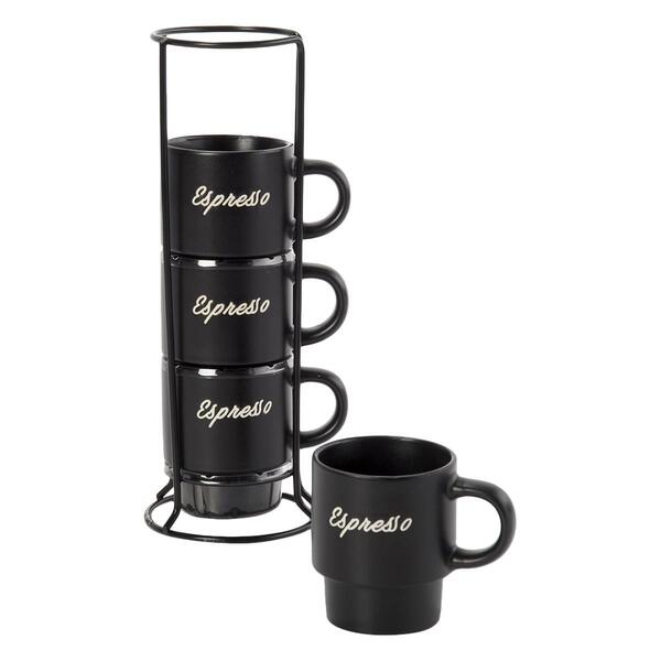 Azzure Stackable Script Letters Espresso Mugs with Rack-Set of 4 - image 