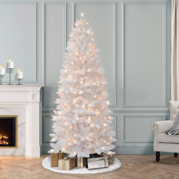 Puleo International 7ft. Pre-Lit Artificial White Christmas Tree