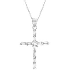 Cubic Zirconia Baguette Cross Pendant Necklace