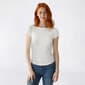 Juniors Pink Rose Boat Neck Side Ruched Double Layer Tee - image 2