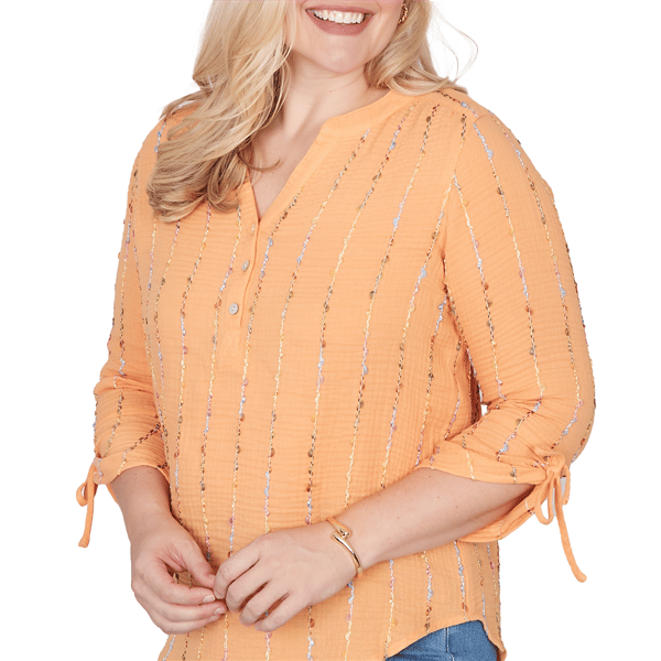 Petite Alfred Dunner Beachcomber Sequin Stripe Blouse